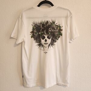 Billabong Men's Size X-Small Black/White Flower Crown‎ Skull T-shirt New